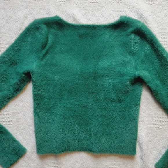 Aritzia Sunday Best Reese Fuzzy Green Cropped  Cardigan - Picture 6 of 11